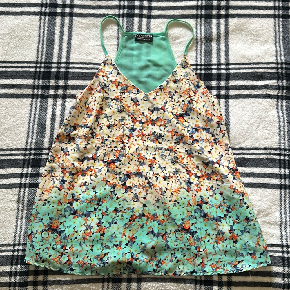Papermoon teal floral flowy tank size xs